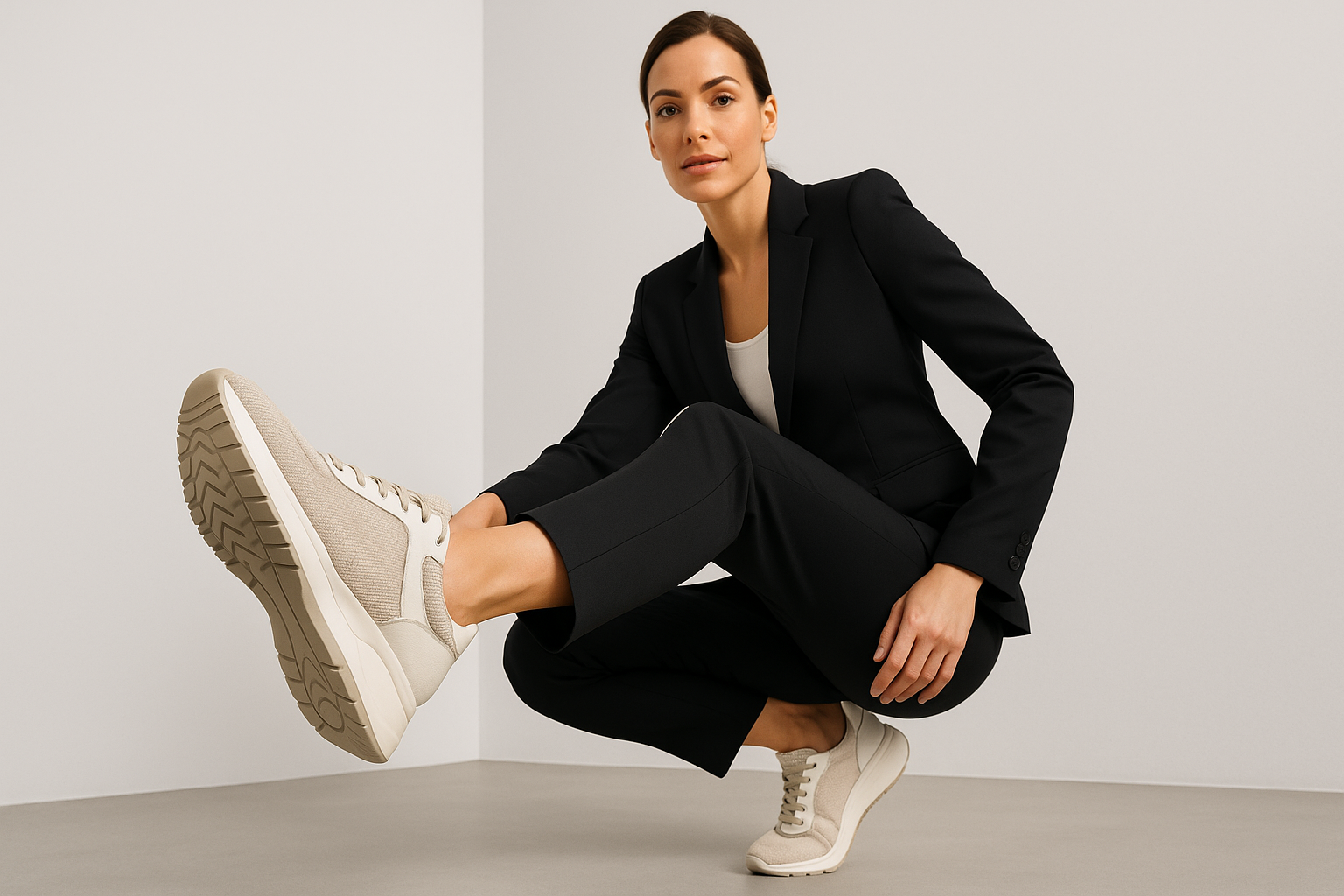 create a hero banner lady wearing sneakers
